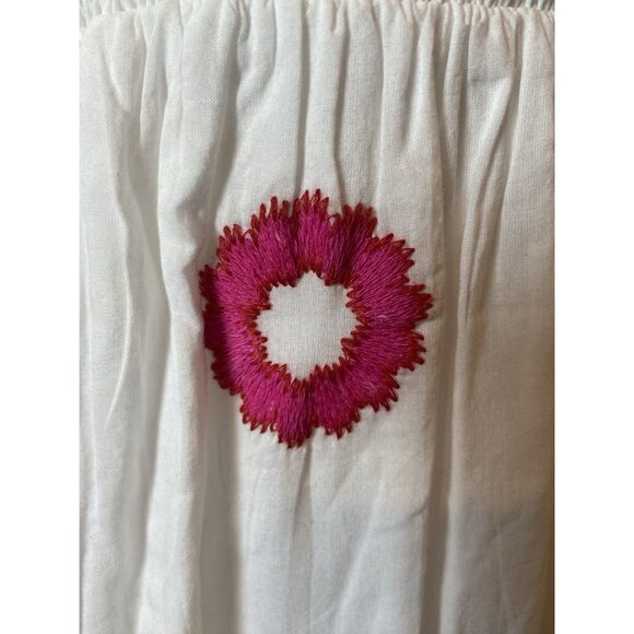 Nimo With Love Midi Dress Spaghetti Strap White Pink Red Embroidery Size Small - Picture 3 of 6